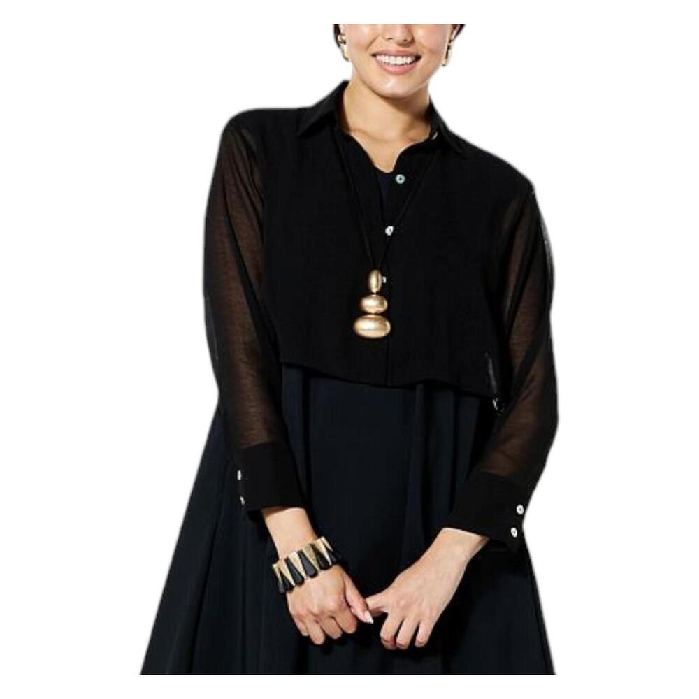 WynneLayers Long-Sleeve Chiffon Shirt Jacket Black - Regular